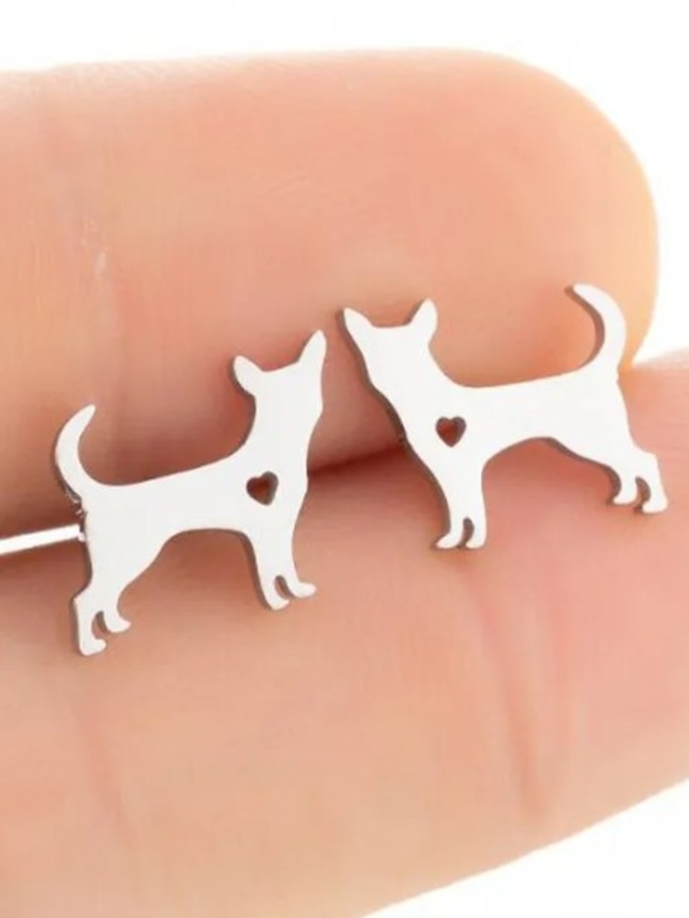 Silver Chihuahua Silhouette Stud Earrings